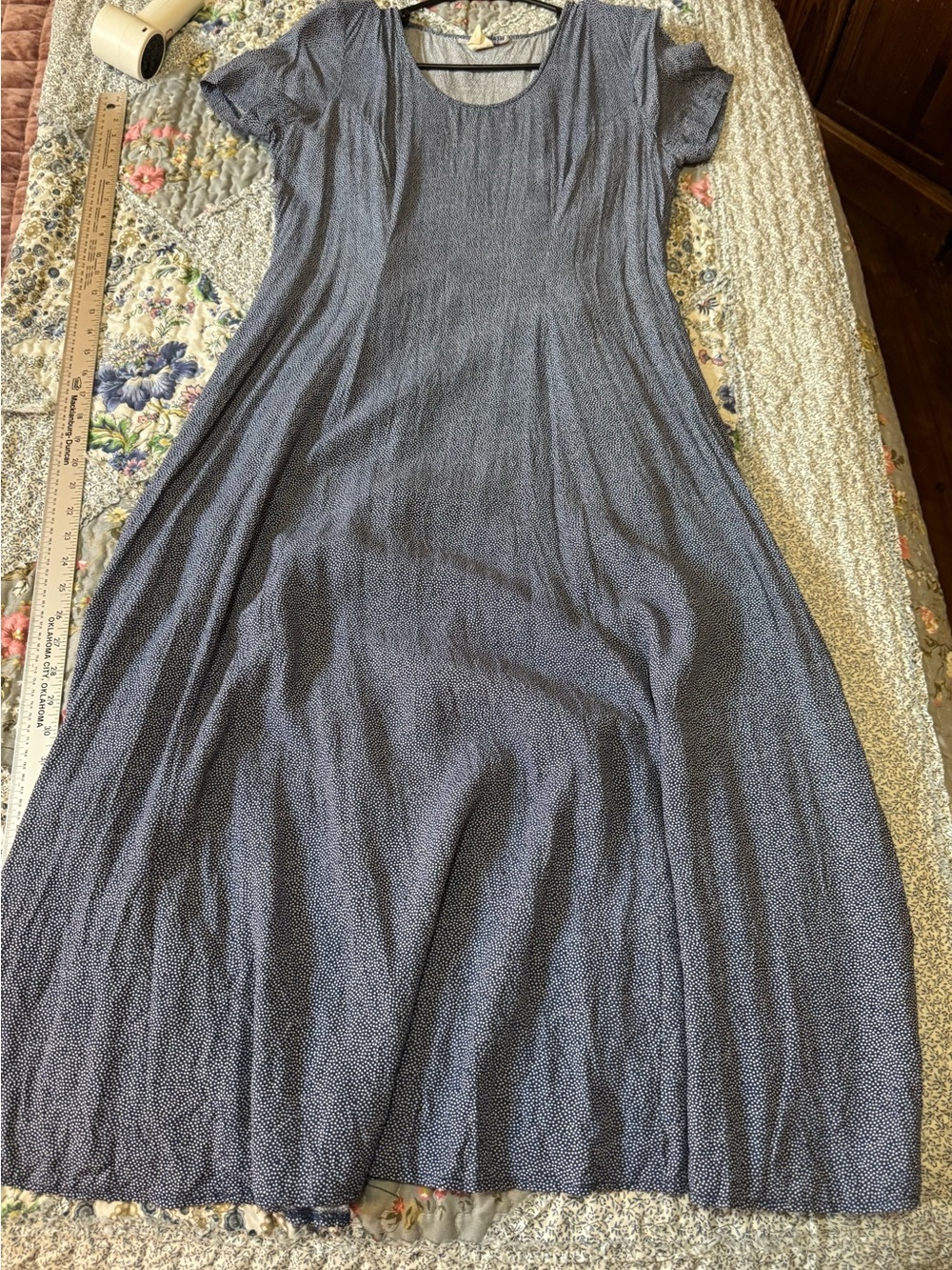 Vintage 90s Rampage Blue Micro Dot Rayon Maxi Dress Size 7 Grunge